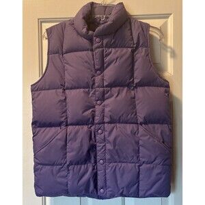 Lands’ End Goose Down Feather Puffer Vest Lightweight Large Purple Snap Front